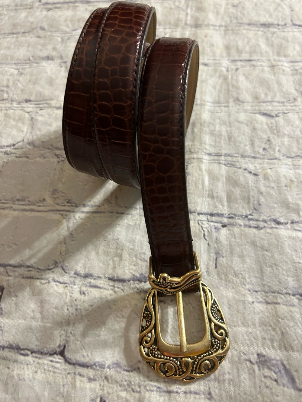 COLDWATER CREEK LEATHER BROWN CROCK WOMEN’S BELT EMBELLISHED BUCKLE XL (2007)